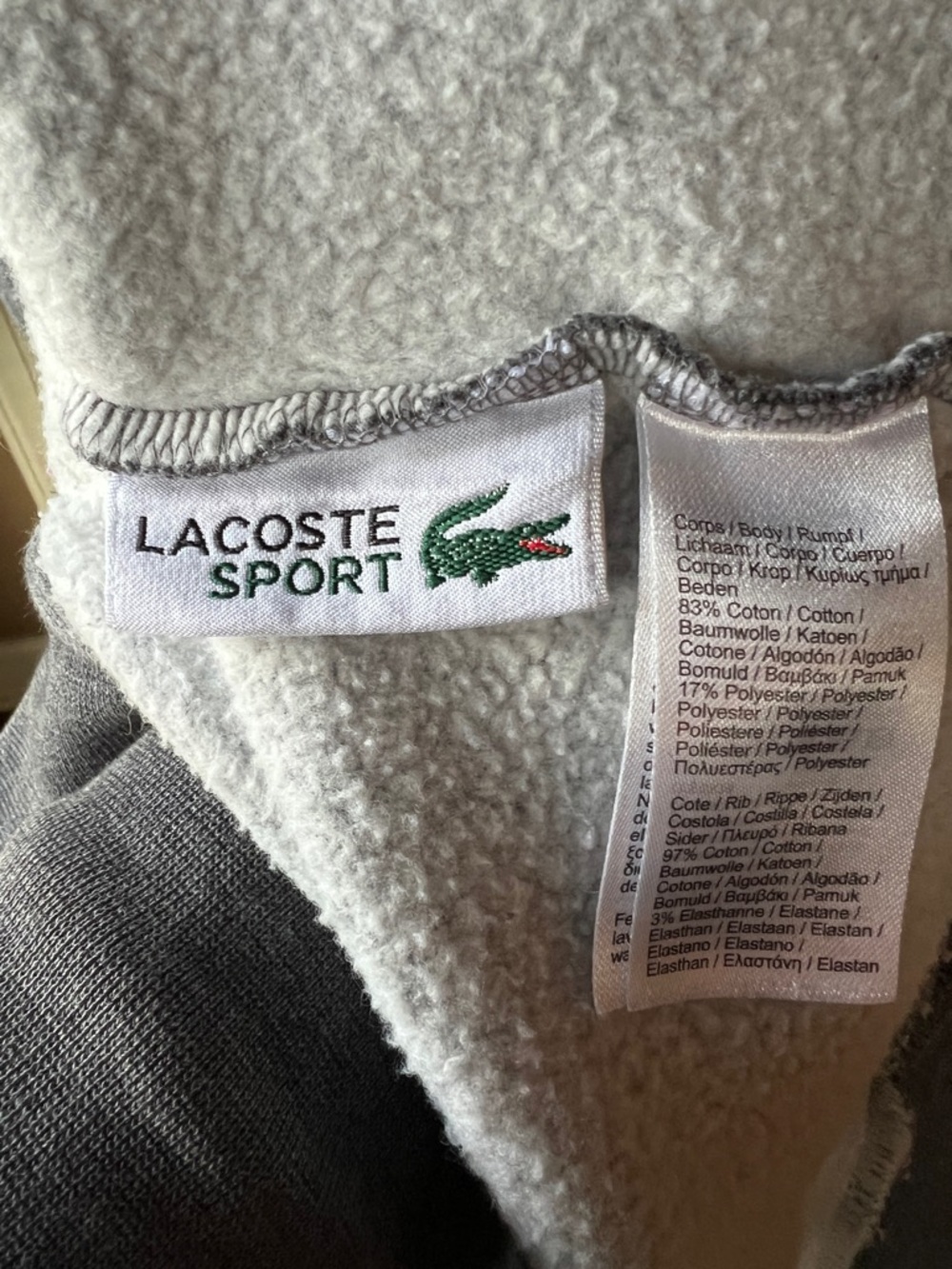 Lacoste Sport Full Zip Fleece Jacket Gray Croc Logo Back Men’s Medium M - Picture 9 of 9